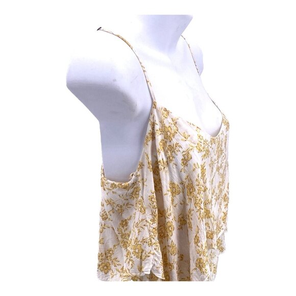 Indah Top S Yellow Floral Print Crop Ruffle Cotton Tank Flowy Boho Fairycore - Picture 2 of 8